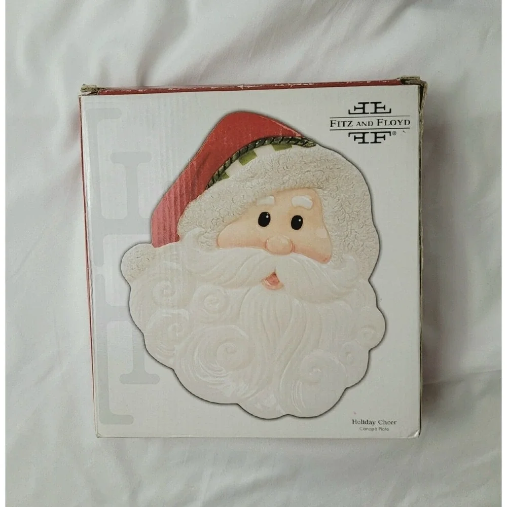 Fitz & Floyd Holiday Cheer~Santa Porcelain Cookie Plate Dish~2008